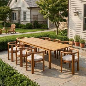Modern Teak Outdoor <b>Dining</b> Set <b>8</b> Seater Weather Resistant Garden Furniture Solid Wood Patio Table with Cushioned <b>Chairs</b> - Product Image 2