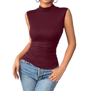 Body débardeur moulant sans manches à col montant pour femme, extensible, couleur unie, basique et tendance - Product Image 1