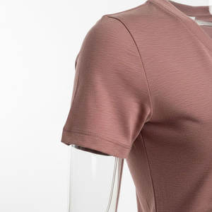 Chemisiers à manches courtes boutonnés pour femmes, col en V, couleur unie, coupe ample décontractée, t-shirt confortable en tissu de coton. - Product Image 3