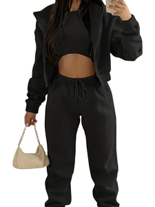 Custom Logo Women's Autumn Winter Plus Velvet Sweater New Sports Casual Pocket Hooded Sportswear Suit with Long <b>Tops</b> - Product Image 2