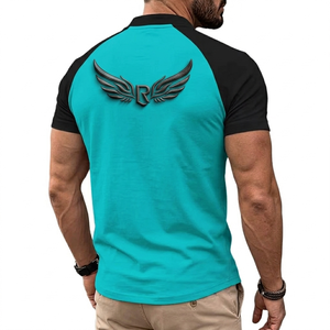 Men's Embroidered Raglan Sleeve <b>Shirt</b> Solid Color Breathable Slim Fit Casual Teal Black Short Sleeve Knitted <b>Polyester</b> <b>T</b>-<b>Shirt</b> - Product Image 3