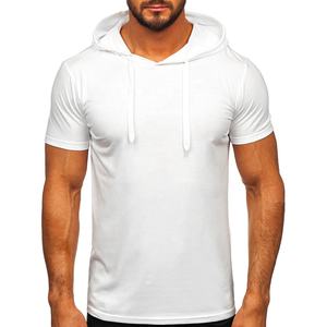 High Quality Men's Workout <b>Hooded</b> Gym <b>T</b>-<b>Shirt</b> Custom Logo Muscle Cut Ringer <b>with</b> Short Sleeve Polyester Cotton Material - Product Image 1