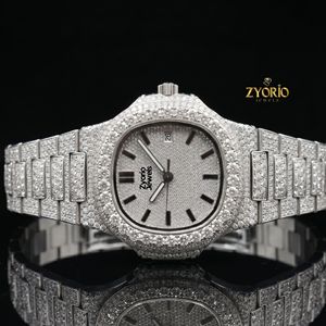 Reloj de Lujo para Hombre con Incrustaciones de Moissanita, Personalizado en Acero Inoxidable con Diamantes, con Indicador de Fecha, Estilo Hip Hop - Product Image 1