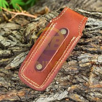 Couteau pliant artisanal en acier Damas avec manche en bois, étui, couteau de poche, étui de ceinture, EDC, camping, bouton-pression, OEM personnalisé