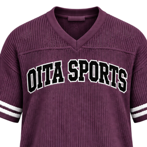 Plum <b>Purple</b> Knit V Neck Sports Jersey Short Sleeve Stripe Trim Lightweight Custom Oversized Casual Athletic Performance <b>Shirt</b> - Product Image 6