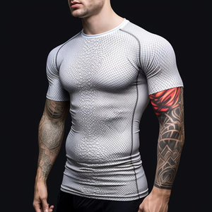 เสื้อรัดกล้ามเนื้อคุณภาพสูงสำหรับบราซิลเลียนยิวยิตสูและ MMA ออกแบบเองได้สำหรับผู้ชาย แขนสั้น พิมพ์ลายด้วยความร้อน ผ้าโพลีเอสเตอร์ 100% - Product Image 5