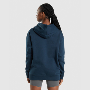 Sweat-shirt long à capuche pour femme, pull à épaules tombantes, couleur unie, haut décontracté avec poches - Product Image 4