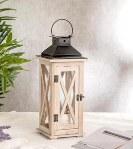 Lanterne carrée rustique en bois faite à la main avec couvercle en métal, lampe de table pour la décoration de la maison - Product Image 5