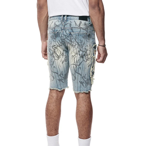 Shorts en jean décontractés pour hommes, taille haute, effet vieilli, de qualité supérieure, avec logo personnalisé, en tissu respirant et écologique, vente en gros - Product Image 2