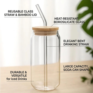 Juego de Jarras de Cerveza de Vidrio Transparente de 16 oz, Populares en Estados Unidos, con Tapa de Bambú y Pajita, Diseño Clásico Dorado, Libres de BPA, Aptas para Microondas y Lavavajillas - Product Image 5