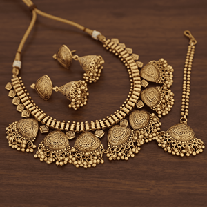 Traditional Trendy Brass Gold Plated Rope <b>Chain</b> Temple Choker Necklace Set Matching Jhumka Earrings Maangtikka Handcrafted - Product Image 2