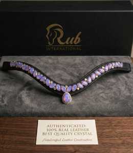 Rub International Fronture en cuir pour cheval, décorée de strass en cristal violet, artisanale, équipement équestre - Product Image 1
