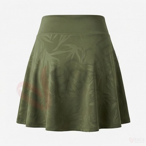 Jupe courte trapèze taille haute vert olive pour femme, tricotée, unie, style sportif, pour le tennis et le golf - Product Image 2