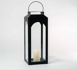 Lanterne carrée moderne en fer noir avec panneaux en verre, faite à la main pour Noël, Halloween, la Saint-Valentin, décoration intérieure - Product Image 1