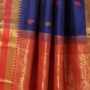 Rich Blue Silk <b>Saree</b> with Orange and Zari Border for Career Dressing - Product Image 6
