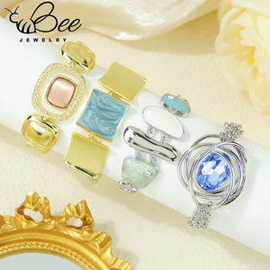 Fashion Unique 14k Gold and Silver Color Crystal Stone <b>Bracelet</b> Elegant Handmade <b>Copper</b> Women Wide Chains Resin <b>Bracelet</b> - Product Image 2