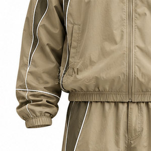 <b>Men</b> <b>Khaki</b> Windbreaker <b>Tracksuit</b> 300 GSM Full Zip Custom Logo Stand Collar 100% Nylon Athletic Wear Side Pockets Set - Product Image 4