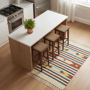 Alfombra/Alfombra de Pasillo Moderna de Algodón Tejido Beige con Diseño Floral, Lavable a Máquina, Reversible, Multicolor, para Oración y Viajes, Venta al por Mayor - Product Image 1