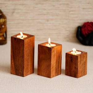 Lavie Creations Porte-bougie en bois de manguier fait main couleur antique, sculpture complexe, design traditionnel indien, décoration d'intérieur - Product Image 1