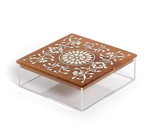 Caja de joyería con incrustaciones de hueso de madera personalizada respetuosa con el medio ambiente para mujeres, propósito de regalo disponible a granel - Product Image 1