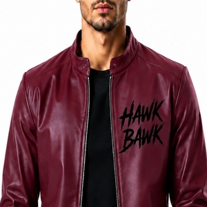 Veste en cuir pour homme, style moderne, coupe ajustée, décontractée, fermeture éclair intégrale, confortable, imprimé lettres sur le devant, style moto, manches longues - Product Image 4