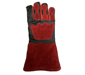 Gants de soudage en cuir de haute qualité, rouge et noir, longueur coude, isolés thermiquement, style sportif d'hiver pour l'extérieur, non doublés, usage quotidien HARAZ - Product Image 3