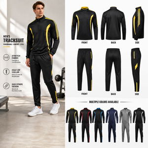Conjunto Deportivo Personalizado con Logotipo OEM para Hombre, Chaqueta Deportiva Negra y Amarilla con Cierre de Cremallera y Pantalones Jogger para Marcas de Ropa Deportiva - Product Image 3