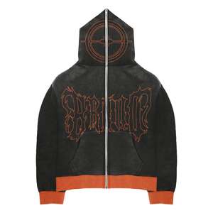 Customizable Men's Zip Up Hoodies Unisex Washed Zip Up Hoodie <b>Gothic</b> Letter Print Vintage Oversized Streetwear Cotton <b>Jacket</b> - Product Image 4