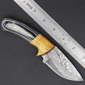 Couteau de camping compact à lame fixe en acier Damas, pointe tombante, manche en bois Pakka bicolore, lame pleine longueur, outil utilitaire OEM - Product Image 2