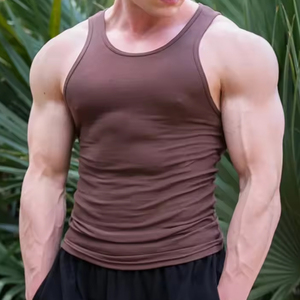 Débardeur sans manches pour homme, couleur unie blanche, col rond, tissé, décontracté, sportif, 100% polyester - Product Image 5
