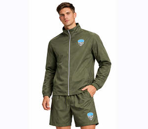 Mens Custom Logo Nylon Windbreaker Streetwear Solid Spring Tracksuit Set 2 Piece Jacket & Shorts - Product Image 1