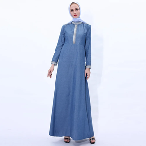 New Women Denim Long <b>Maxi</b> <b>Dress</b> Abaya Muslim Dubai Kaftan Islamic Robe <b>Turkish</b> Caftan Vintage Party Gown Marocain Jubah Clothing - Product Image 3