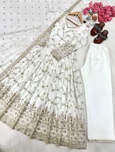 New Designer Women Solid Heavy Chinon Silk Gown Dupatta with Embroidery 5mm Sequencing Sleeve Mirror Work Party Daily Wear - Product Image 6