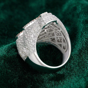 925 Sterling <b>Silver</b> Moissanite Diamond Dollar Sign Cocktail <b>Ring</b> Baguette Cut Rhodium Plated Cluster Hip Hop <b>Statement</b> Jewelry - Product Image 3