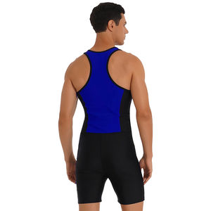 Combinaison de lutte sans manches pour hommes adultes, bleue et noire, pour la musculation et le sport - Product Image 2