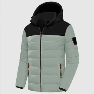Veste matelassée à capuche pour homme, coupe-vent, color block, manteau d'hiver décontracté, coupe régulière, fermeture éclair, rembourrage en polyester - Product Image 1