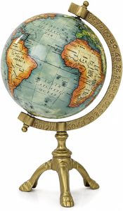 Vintage Desk <b>Globe</b> with Antique Brass Finish <b>Rotating</b> Old World Tabletop Decor Gift - Product Image 3