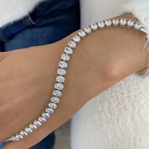 Pulsera de tenis con diamantes cultivados en laboratorio de corte ovalado de 14.05 quilates, E VS1, oro blanco de 14 quilates - Product Image 1