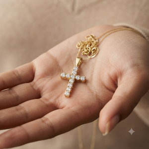 Trendy Minimalist 10K <b>Solid</b> <b>Gold</b> Jesus Cross <b>Pendant</b> Necklace Custom Moissanite Diamond Christian Religious Fine Charms for Gift - Product Image 3