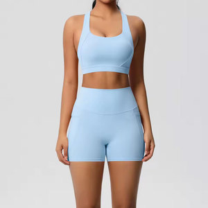 Conjunto Deportivo Estilo Vintage para Yoga, con Bolsillos, Bra Deportivo Cruzado y Leggings de Gimnasio, Spandex/Algodón, Secado Rápido, Transpirable y Ecológico - Product Image 1