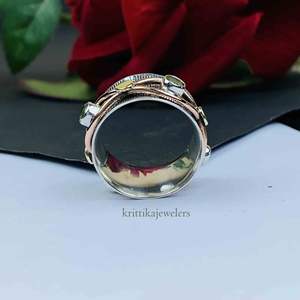 Anillo giratorio de Plata de Ley 925 hecho a mano con anillo de boda de piedras preciosas de peridoto y anillos de ansiedad Fidget de meditación regalo - Product Image 4