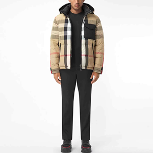 Veste matelassée à capuche pour homme, à carreaux, hiver, décontractée, épaisse, fermeture éclair, rembourrage en polyester, coupe-vent - Product Image 1