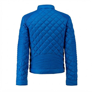 Custom Logo Men's Royal Blue Diamond <b>Quilted</b> Biker-Style Jacket – Lightweight Spring Jacket - Product Image 2