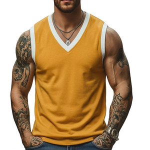 Débardeur Homme Premium OEM Col V Coupe Musclée Personnalisable Vente en Gros Streetwear Décontracté Élégant Débardeurs Côtelés Contrastants pour Hommes - Product Image 1