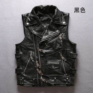 Chaleco de Cuero Perforado para Motociclistas, con Cierre Cruzado y Múltiples Bolsillos, para Hombre, OEM ODM - Product Image 4