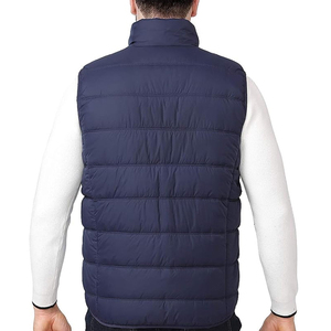 Chaleco Acolchado Azul Marino para Hombre, Cuello Alto, Cierre de Cremallera, Cortavientos, Ropa de Invierno Informal, Color Sólido, Relleno de Poliéster - Product Image 2
