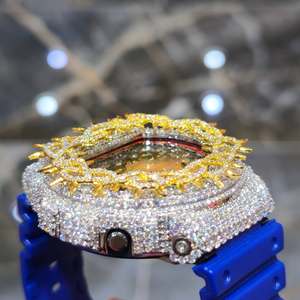 Boîtier de montre en acier inoxydable plaqué or avec cristaux de saphir et moissanite glacés, montre numérique à quartz pour homme, bijoux hip-hop - Product Image 3