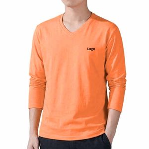 เสื้อยืดคอวีแขนยาวทรงหลวมสำหรับผู้ชายแบบสั่งทำพิเศษ ขายส่ง ผลิตจากผ้าฝ้าย 100% ระบายอากาศได้ดี แห้งเร็ว คุณภาพสูง - Product Image 6