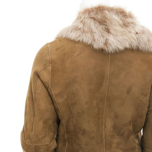 Elegant <b>Women's</b> <b>Long</b> Shearling Coat With Fur Trim Suede Winter <b>Jacket</b> Full Sleeve Windproof Safari Style - Product Image 3