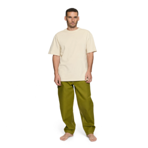 T-shirt en coton crème surdimensionné pour homme, manches courtes, col rond, jersey uni décontracté, style streetwear tricoté - Product Image 3